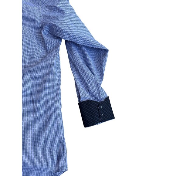 NWT Thomas Dean Mens Long Sleeve Button-Up Shirt Large Blue Checkered Pima Cotto - Picture 6 of 10